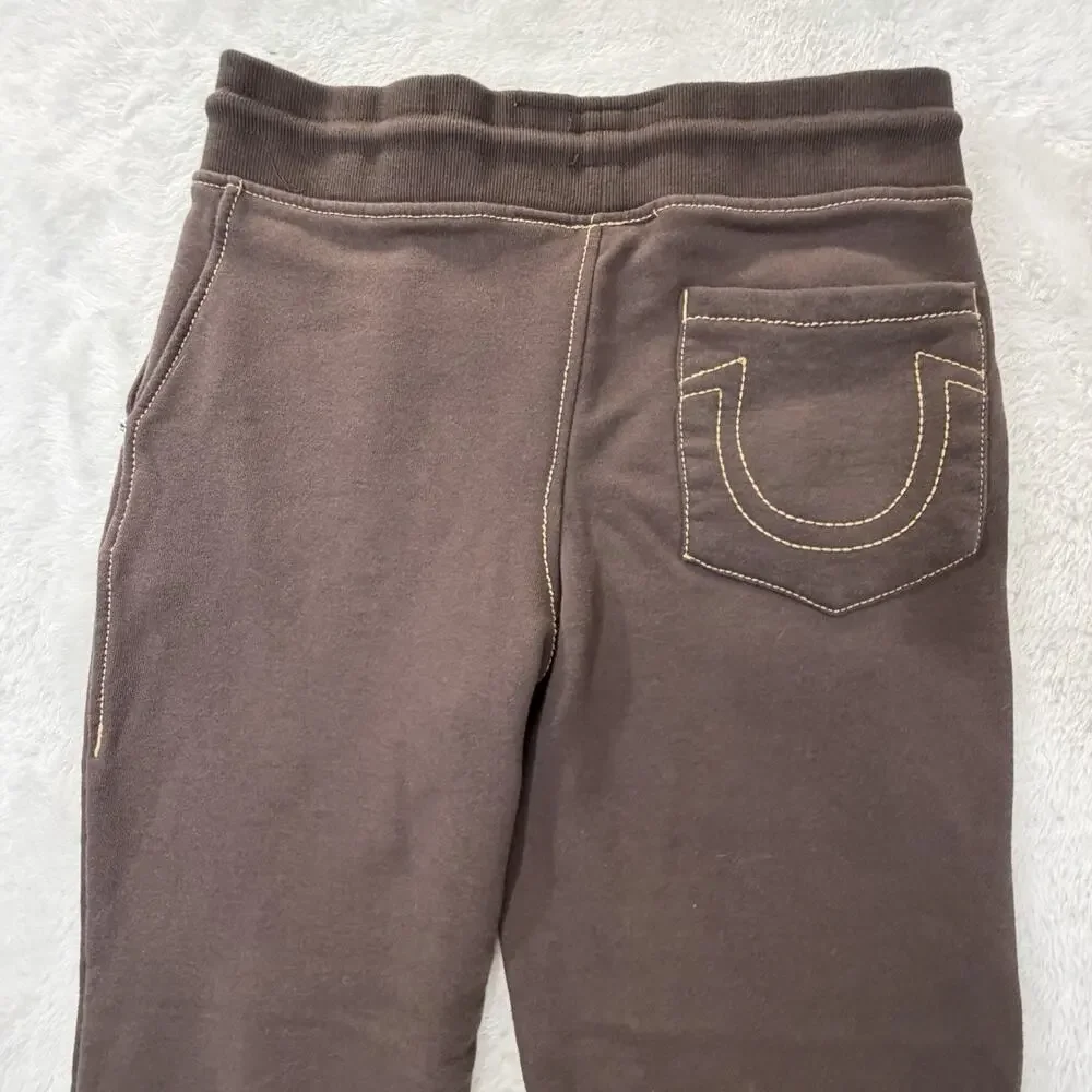 True Religion Sweatpants Men’s Small Brown Big T Straight Leg Drawstring Track